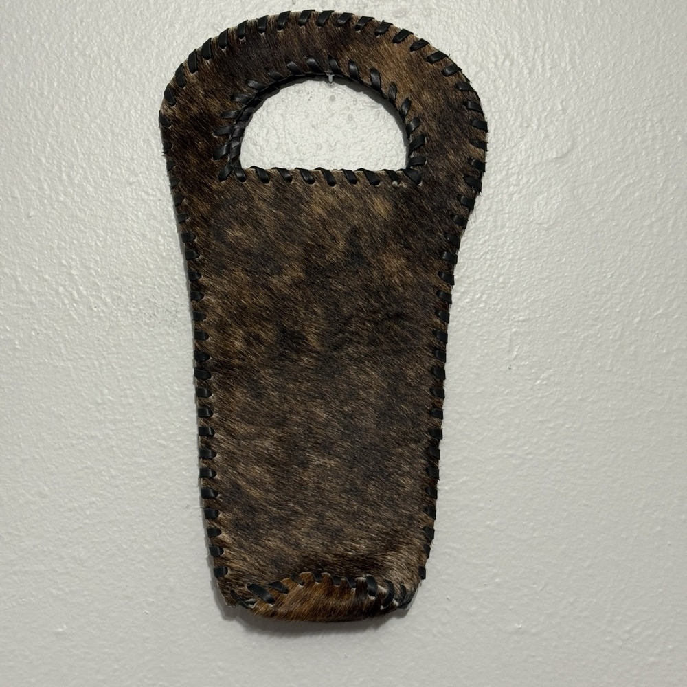 Cowhide Luxury Wine Bottle Holder Carrier Brown & Black Western Unique Gift